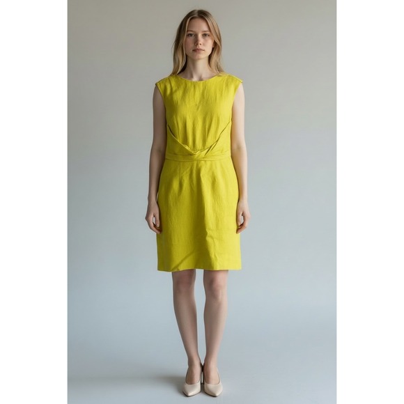 J. Crew Factory Dresses & Skirts - J.Crew Citron Yellow Linen Twist Front Sheath‎ Dress Silk Lined 79818 Size 2